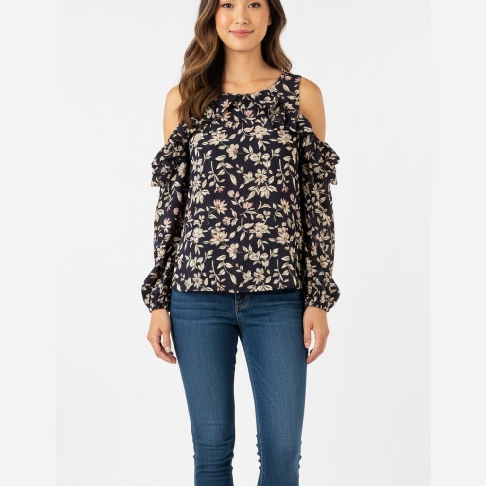 JOA California Cold Shoulder Floral Cropped‎ Blouse. M